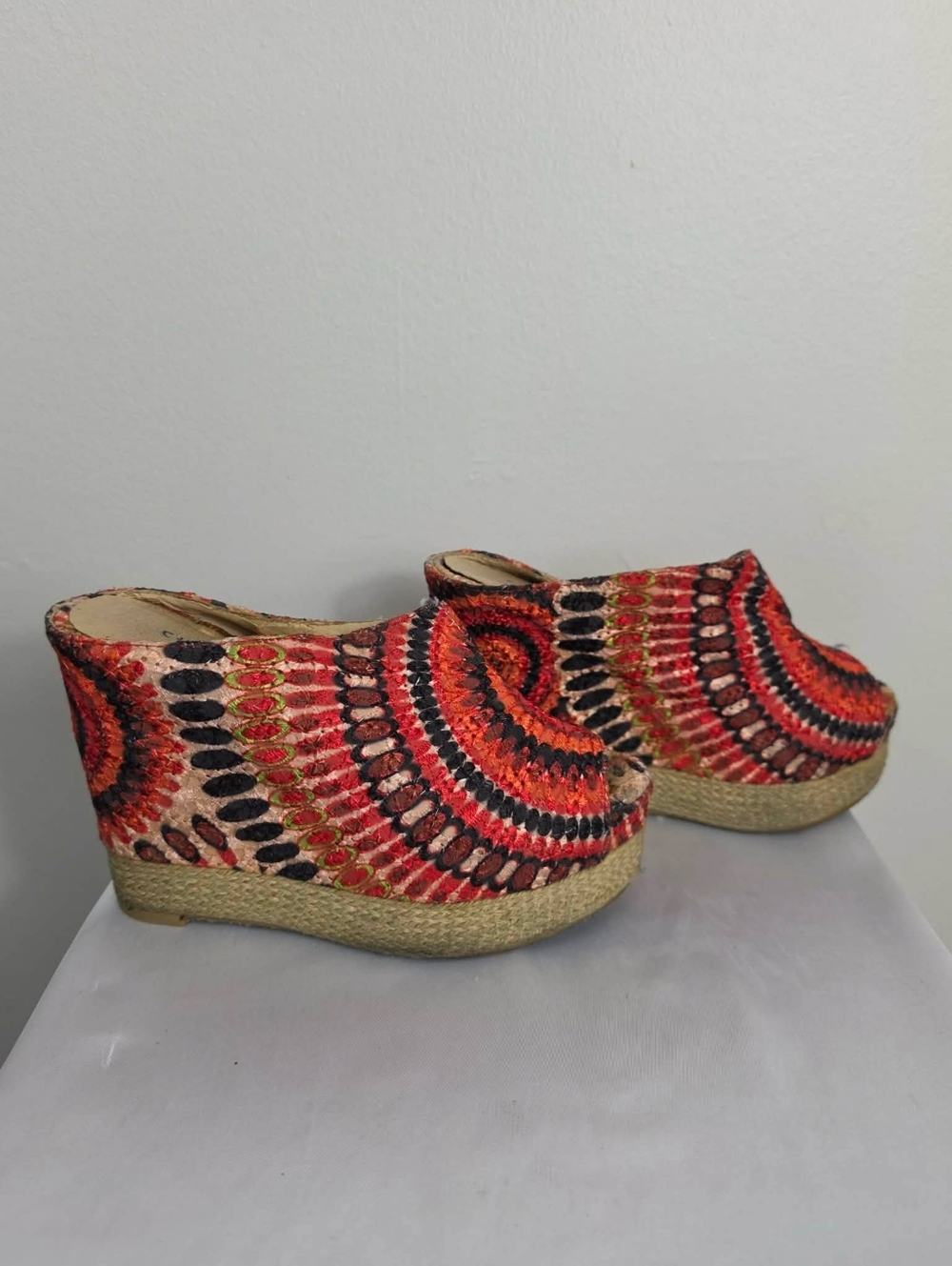 Chinese Laundry Women's US 6 Z Keep Going Colorful Retro Wedge Open Toe Heels